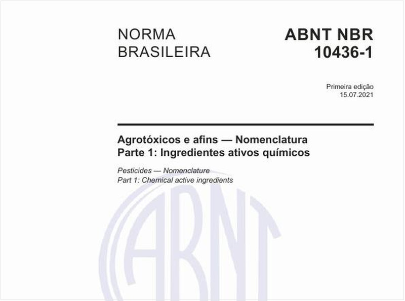 Agrotóxicos e afins - Nomenclatura - Parte 1: Ingredientes ativos químicos