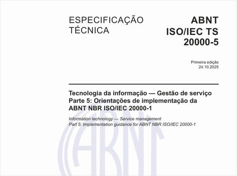 Tecnologia da informação — Gestão de serviço - Parte 5: Orientações de implementação da ABNT NBR ISO/IEC 20000-1