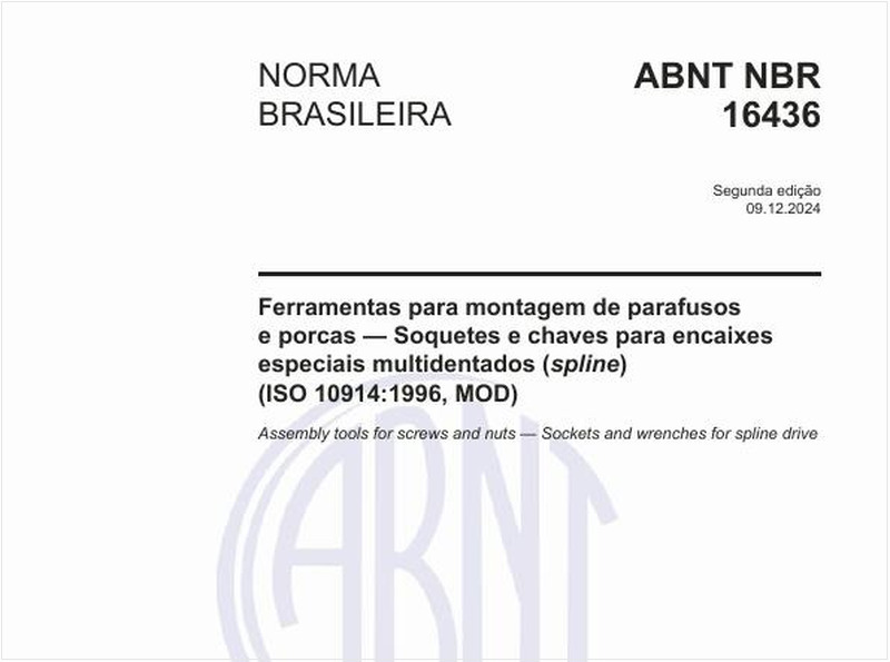 Ferramentas para montagem de parafusos e porcas - Soquetes e chaves para encaixes especiais multidentados (spline) (ISO 10914:1996, MOD)