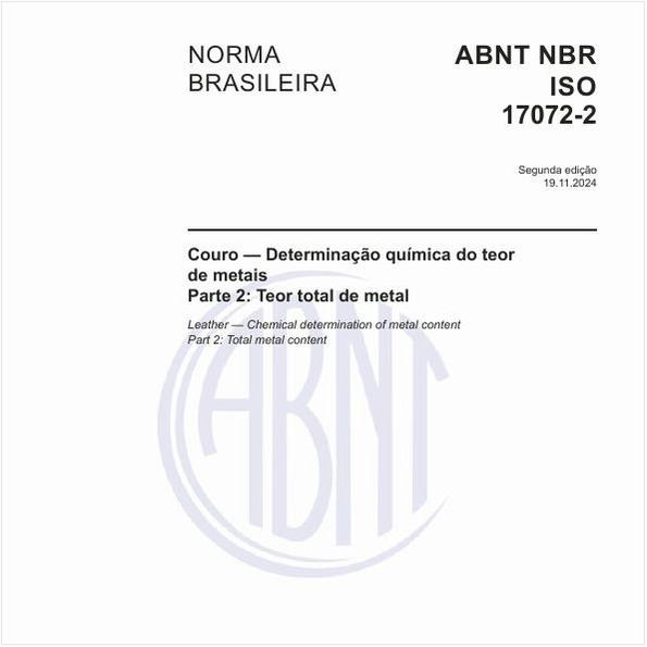 Couro - Determinação química do teor de metaisParte 2: Teor total de metal