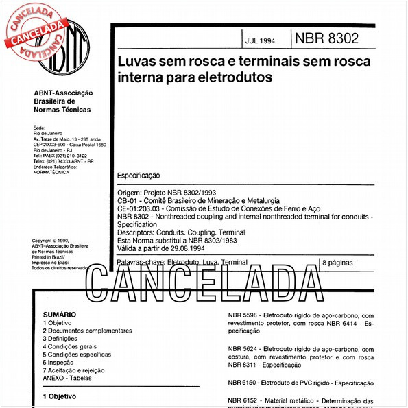 Luvas sem rosca e terminais sem rosca interna para eletrodutos