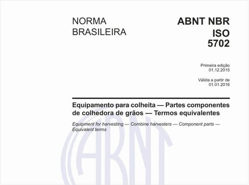 Equipamento para colheita - Partes componentes de colhedora de grãos - Termos equivalentes