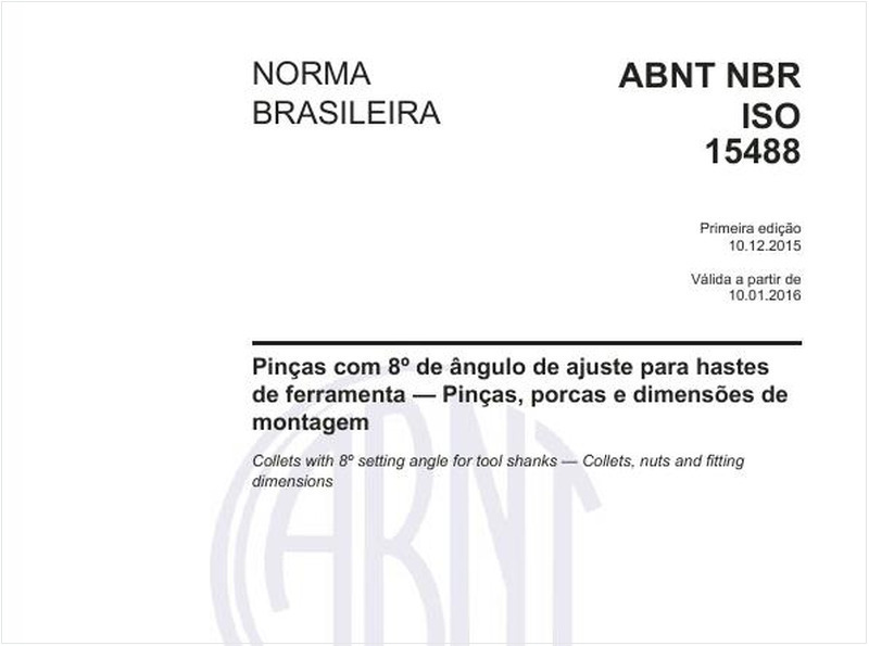 Pinças com 8º de ângulo de ajuste para hastes de ferramenta — Pinças, porcas e dimensões de montagem