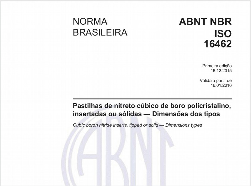 Pastilhas de nitreto cúbico de boro policristalino, insertadas ou sólidas - Dimensões dos tipos