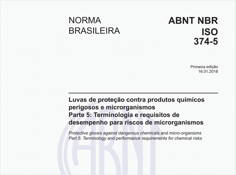 Luvas de proteção contra produtos químicos perigosos e microrganismos - Parte 5: Terminologia e requisitos de desempenho para riscos de microrganismos