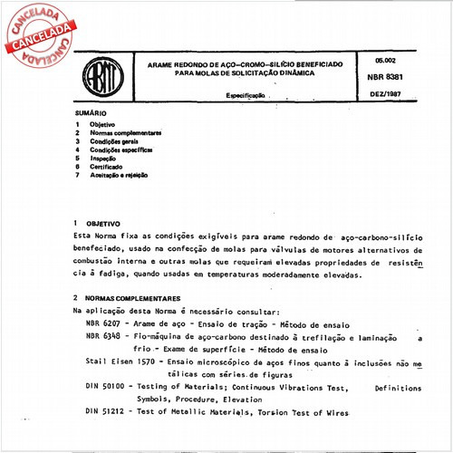 Arame redondo de aço-cromo-silício beneficiado para molas de solicitação dinâmica