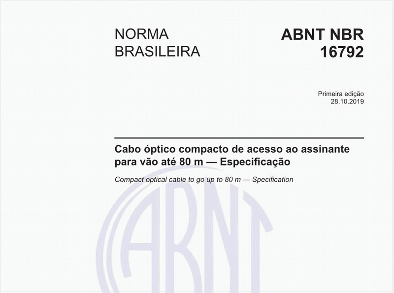 Cabo óptico compacto de acesso ao assinante para vão até 80 m - Especificação