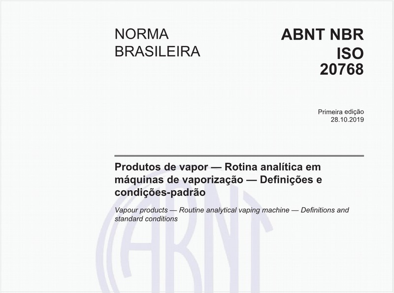 Produtos de vapor — Rotina analítica em máquinas de vaporização - Definições e condições-padrão