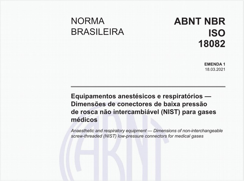Equipamentos anestésicos e respiratórios - Dimensões de conectores de baixa pressão de rosca não intercambiável (NIST) para gases médicos
