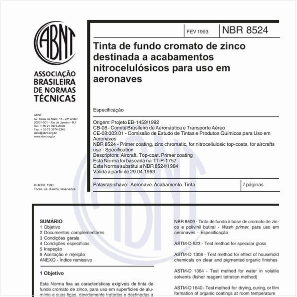 Tinta de fundo cromato de zinco destinada a acabamentos nitrocelulósicos para uso em aeronaves - Especificação