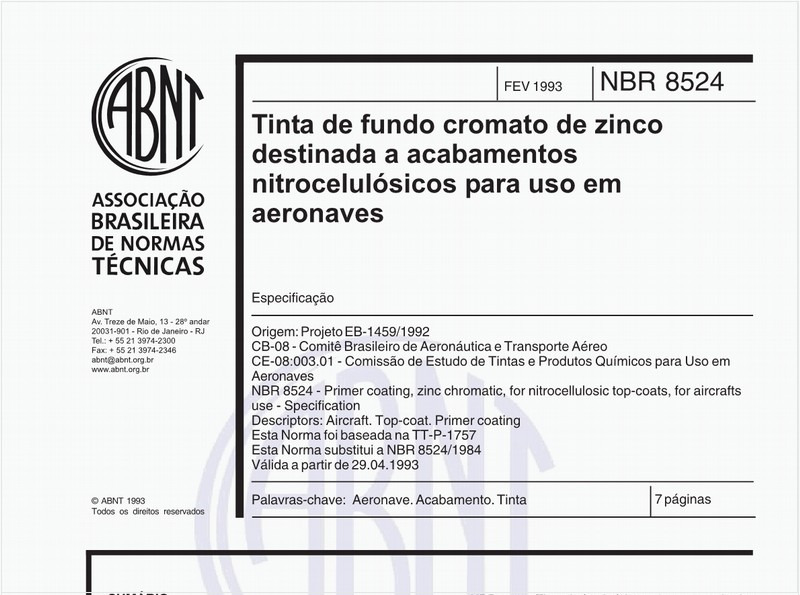 Tinta de fundo cromato de zinco destinada a acabamentos nitrocelulósicos para uso em aeronaves - Especificação