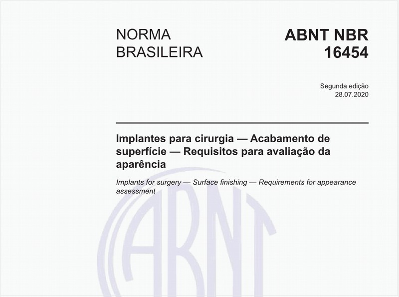 Implantes para cirurgia — Acabamento de superfície — Requisitos para avaliação da aparência