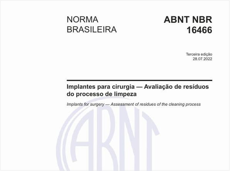 Implantes para cirurgia - Avaliação de resíduos do processo de limpeza