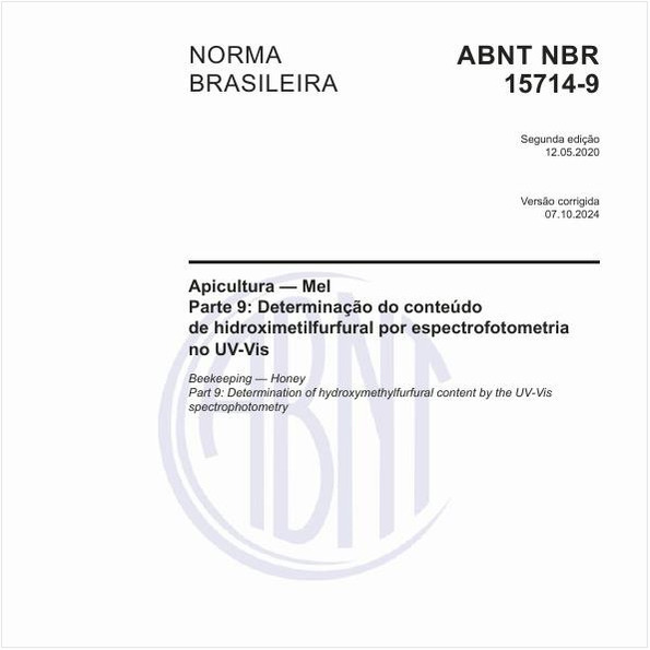 Apicultura — Mel - Parte 9: Determinação do conteúdo de hidroximetilfurfural por espectrofotometria no UV-Vis
