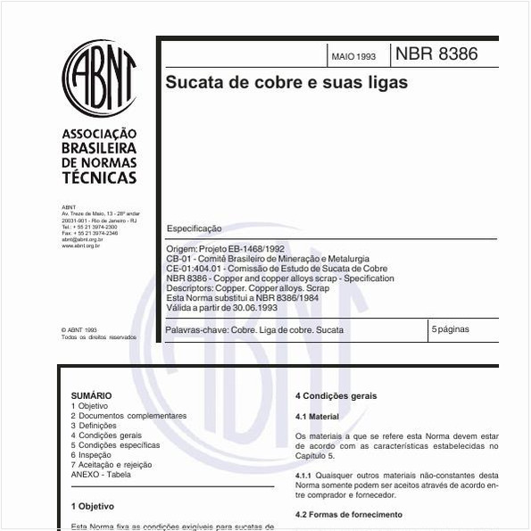 Sucata de cobre e suas ligas - Especificação