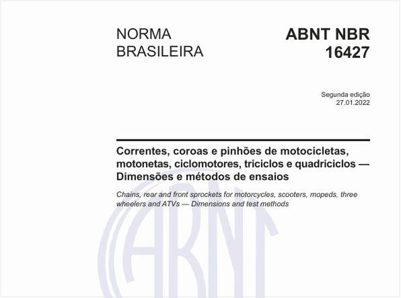 Correntes, coroas e pinhões de motocicletas, motonetas, ciclomotores, triciclos e quadriciclos - Dimensões e métodos de ensaio