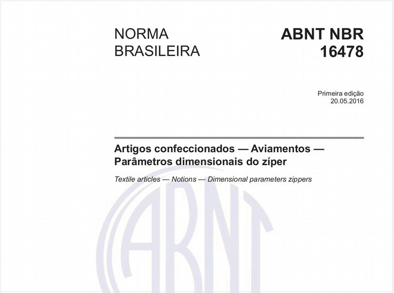 Artigos confeccionados — Aviamentos — Parâmetros dimensionais do zíper