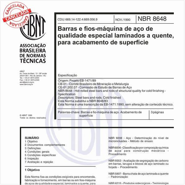 Barras e fios-máquinas de aço de qualidade especial laminados a quente, para acabamento de superfície - Especificação