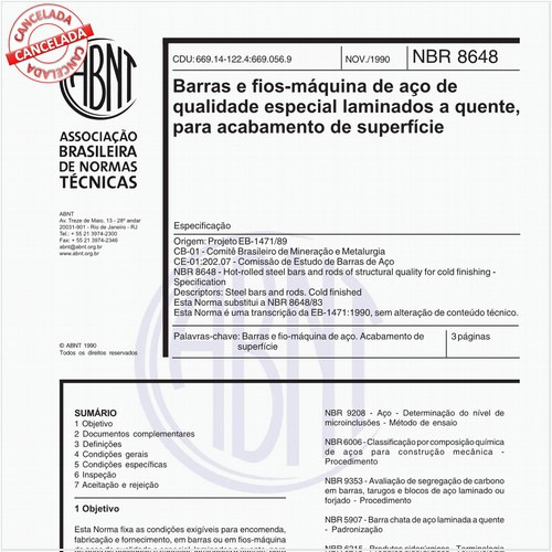 Barras e fios-máquinas de aço de qualidade especial laminados a quente, para acabamento de superfície - Especificação