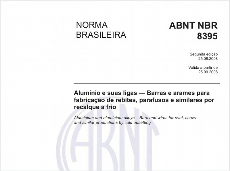 Alumínio e suas ligas - Barras e arames para fabricação de rebites, parafusos e similares por recalque a frio