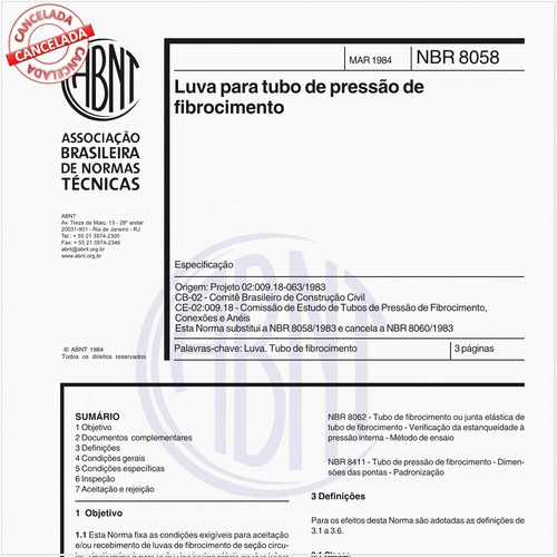 Luva para tubo de pressão de fibrocimento