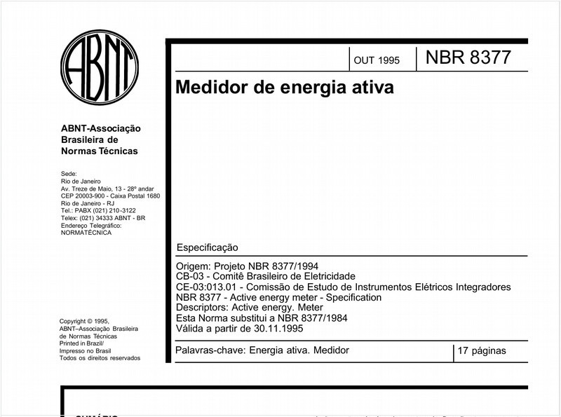 Medidor de energia ativa - Especificação