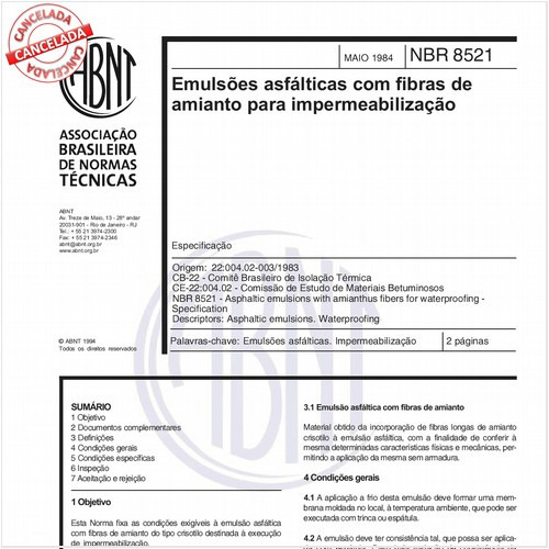 Emulsões asfálticas com fibras de amianto para impermeabilização