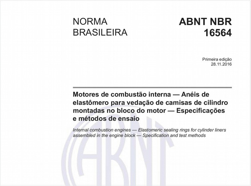 Motores de combustão interna — Anéis de elastômero para vedação de camisas de cilindro montadas no bloco do motor — Especificações e métodos de ensaio