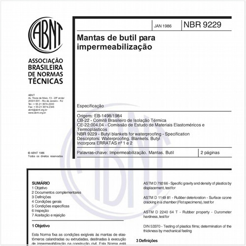 Mantas de butil para impermeabilização - Especificação