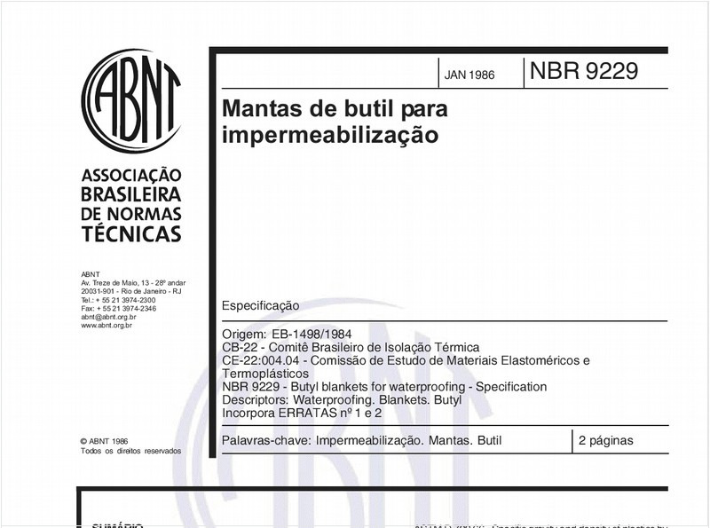 Mantas de butil para impermeabilização - Especificação