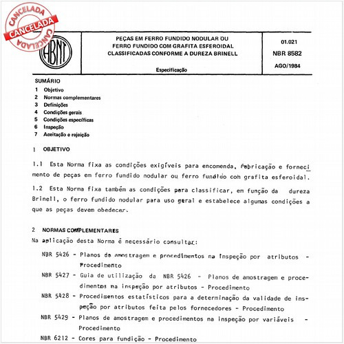 Peças em ferro fundido nodular ou ferro fundido com grafita esferoidal classificadas conforme a dureza Brinell
