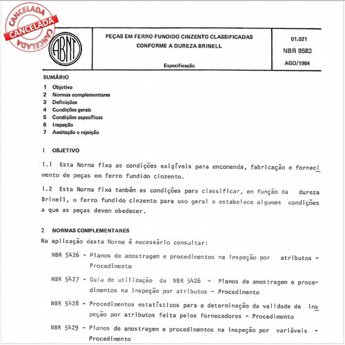 Pecas em ferro fundido cinzento classificadas conforme a dureza Brinell