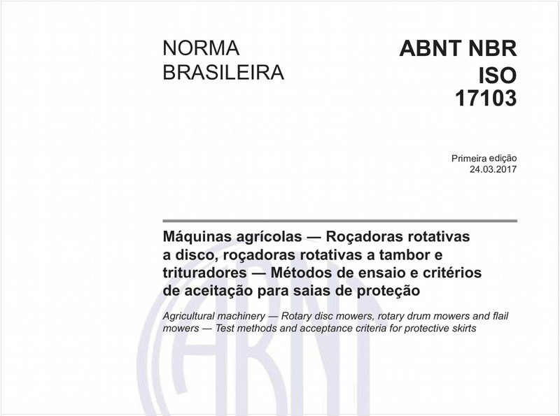 Máquinas agrícolas - Roçadoras rotativas a disco, roçadoras rotativas a tambor e trituradores - Métodos de ensaio e critérios de aceitação para saias de proteção