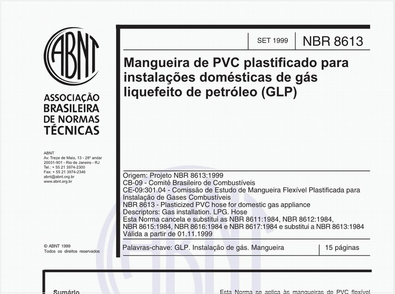 Mangueira de PVC plastificado para instalações domésticas de gás liquefeito de petróleo (GLP)