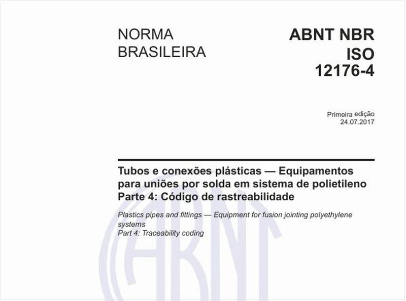 Tubos e conexões plásticas — Equipamentos para uniões por solda em sistema de polietileno - Parte 4: Código de rastreabilidade