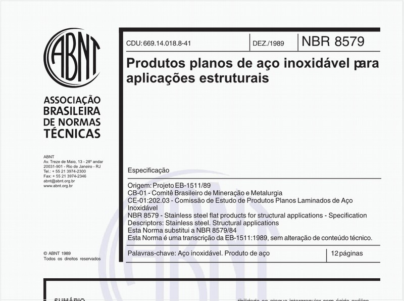 Produtos planos de aço inoxidável para aplicações estruturais - Especificação