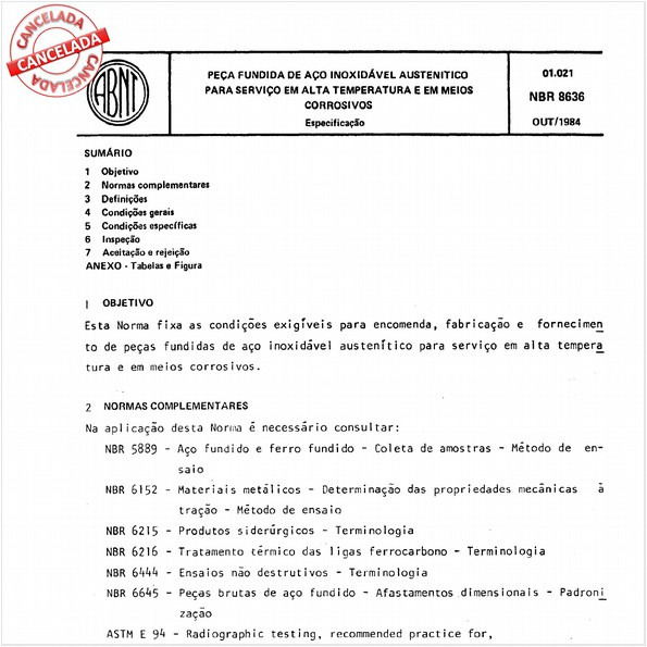 Peça fundida de aço inoxidável austenítico para serviço em alta temperatura e em meios corrosivos