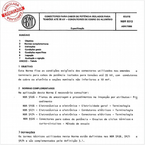 Conectores para cabos de potência isolados para tensões até 35 kV - Condutores de cobre ou alumínio