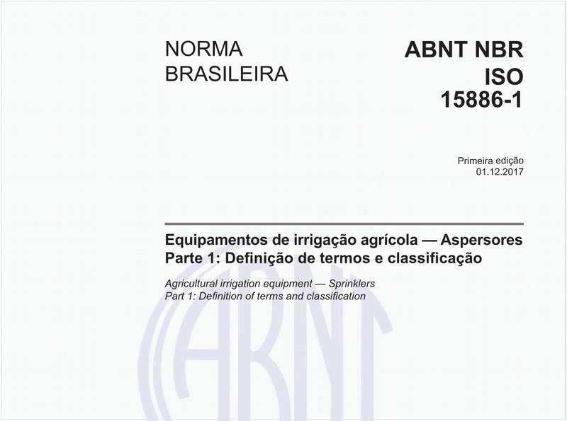 Equipamentos de irrigação agrícola - Aspersores - Parte 1: Definição de termos e classificação