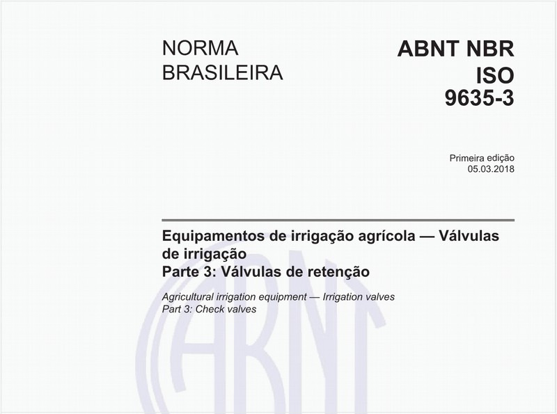 Equipamentos de irrigação agrícola — Válvulas de irrigação - Parte 3: Válvulas de retenção