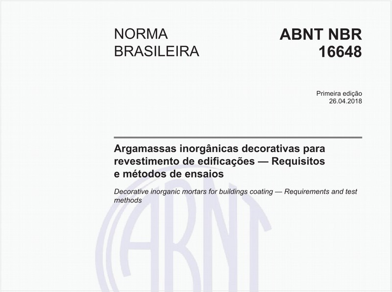 Argamassas inorgânicas decorativas para revestimento de edificações - Requisitos e métodos de ensaios