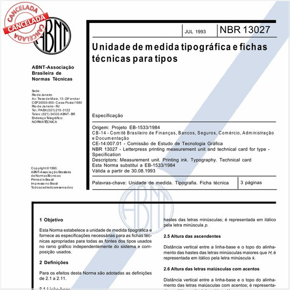 Unidade de medida tipográfica e fichas técnicas para tipos