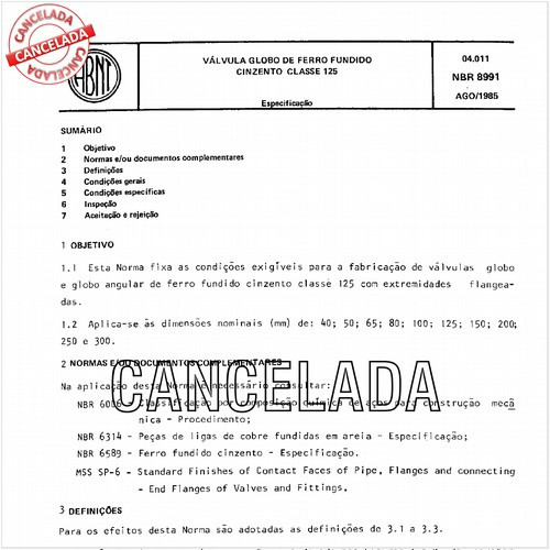 Válvula globo de ferro fundido cinzento classe 125