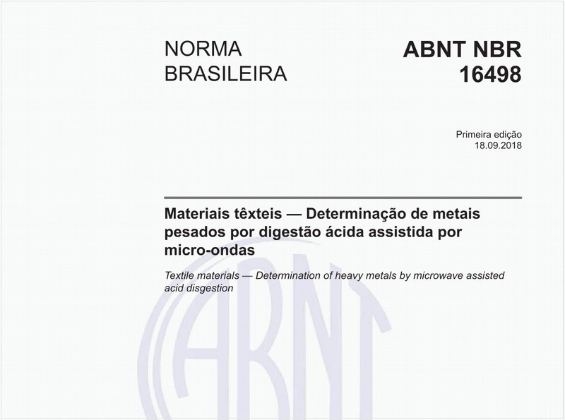Materiais têxteis — Determinação de metais pesados por digestão ácida assistida por micro-ondas