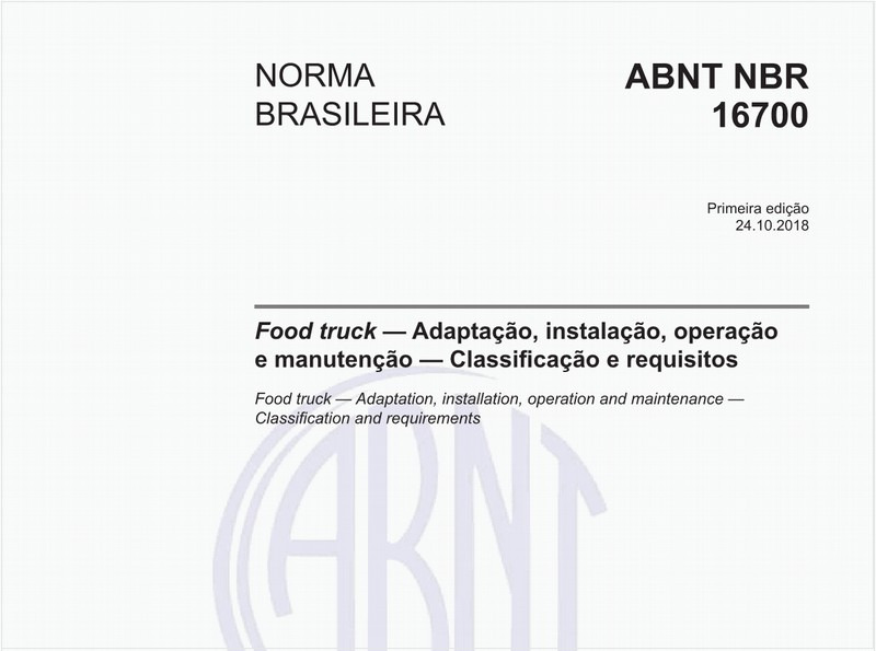 Food truck - Adaptação, instalação, operação e manutenção - Classificação e requisitos