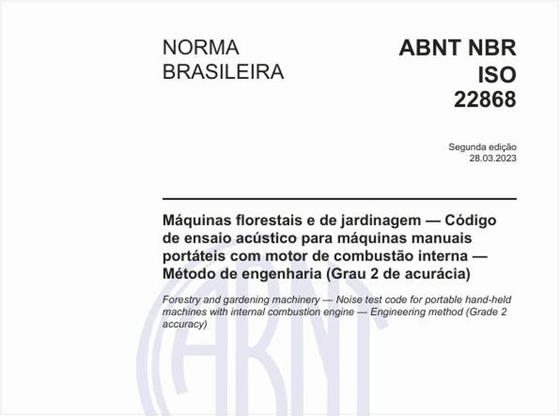Máquinas florestais e de jardinagem — Código de ensaio acústico para máquinas manuais portáteis com motor de combustão interna — Método de engenharia (Grau 2 de acurácia)