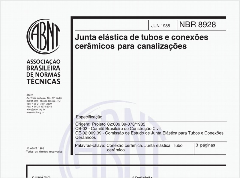 Junta elástica de tubos e conexões cerâmicos para canalizações - Especificação