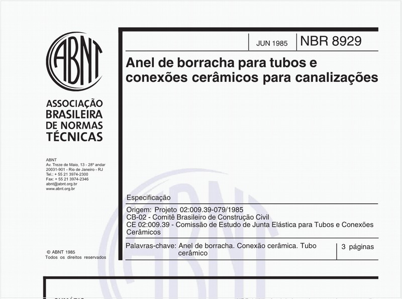 Anel de borracha para tubos e conexões cerâmicos para canalizações - Especificação