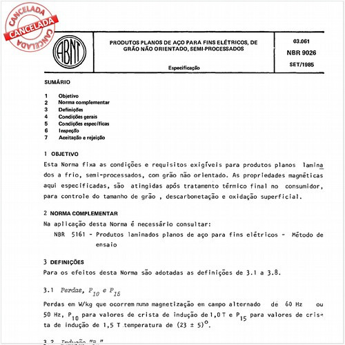 Produtos planos de aço para fins elétricos, de grão não orientado, semi-processados