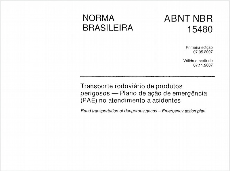 Transporte rodoviário de produtos perigosos - Plano de ação de emergência (PAE) no atendimento a acidentes